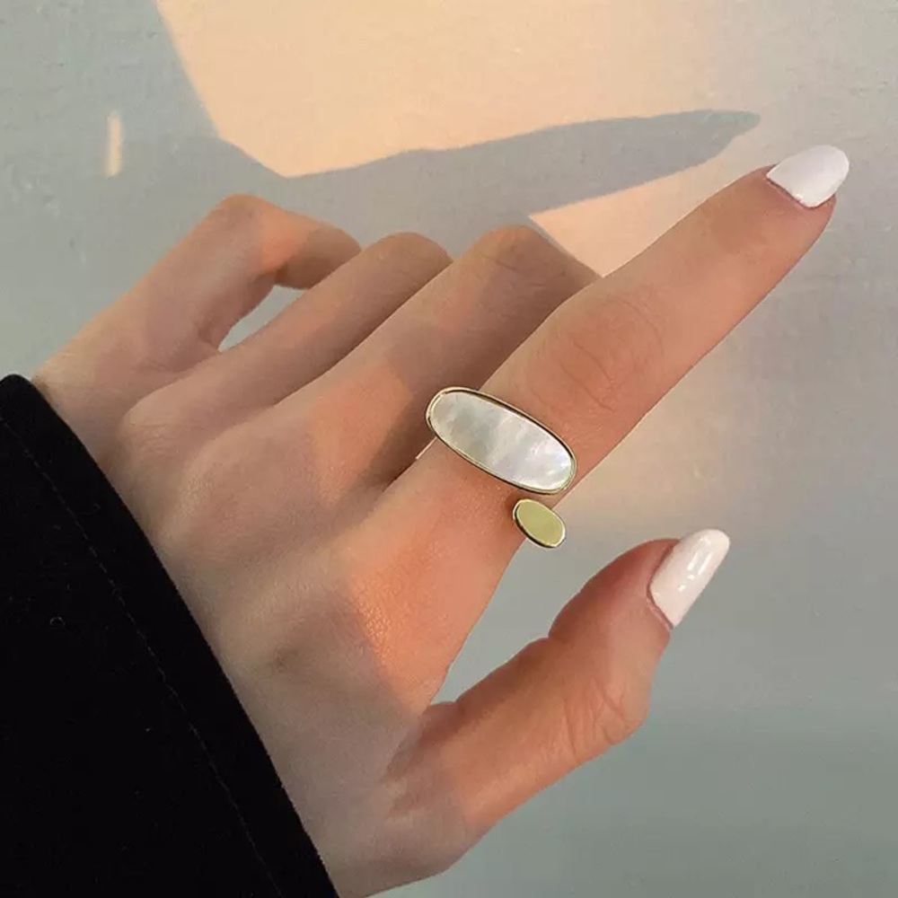 Vermeil Mother of pearl signet ring sterling ring plated gold